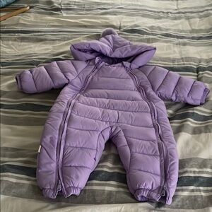 Purple One Piece Footies with Hood and Quilted Design